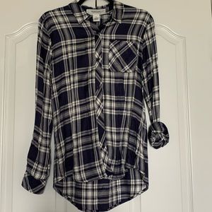 Navy plaid button down shirt